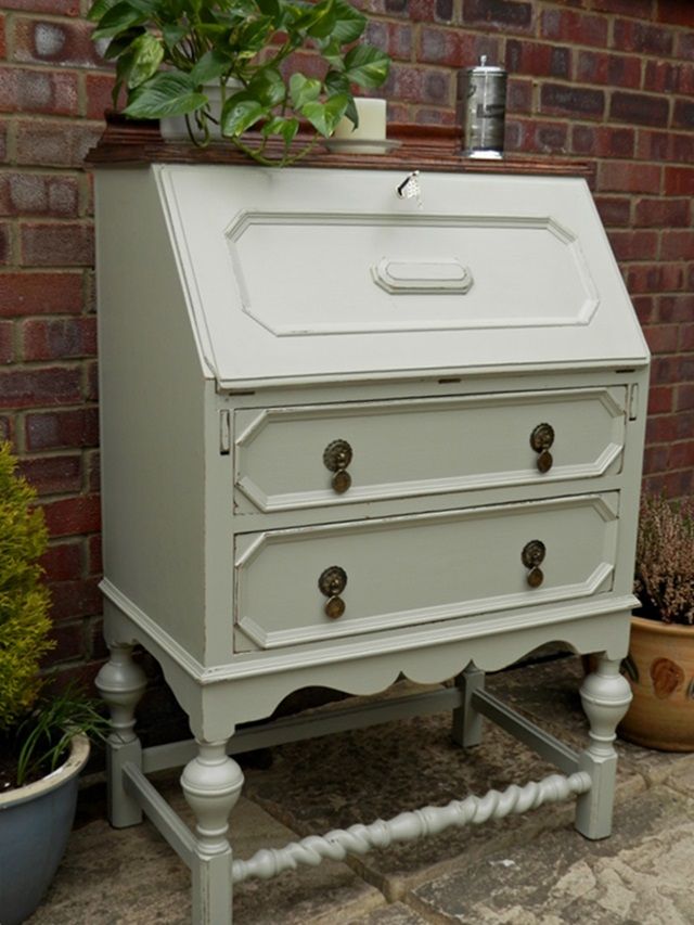 Beautiful Vintage Shabby Chic Painted Oak Desk Bureau F&B eBay